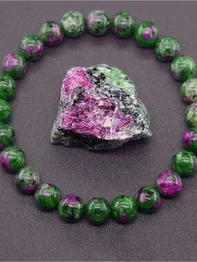 Natural Ruby Zoisite Bead Bracelet - Green & Pink